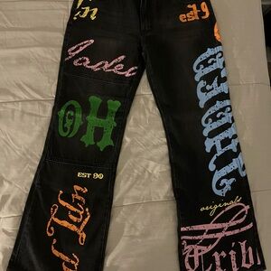Jaded London Black Jeans with Green and Orange Graphics